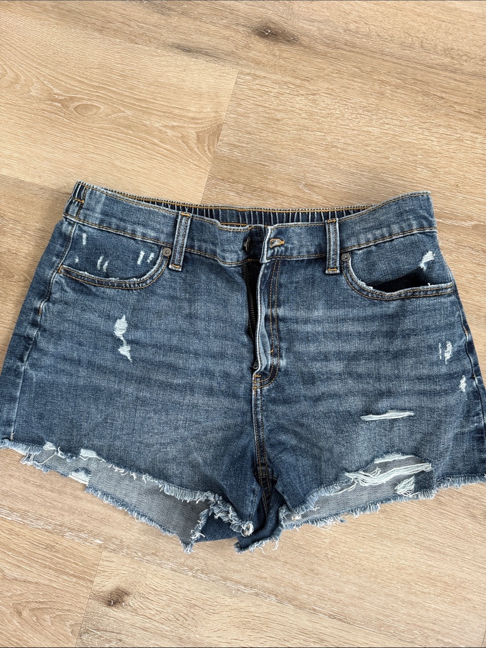 aerie daydreamer Distressed Dark Blue Denim Jean Shorts